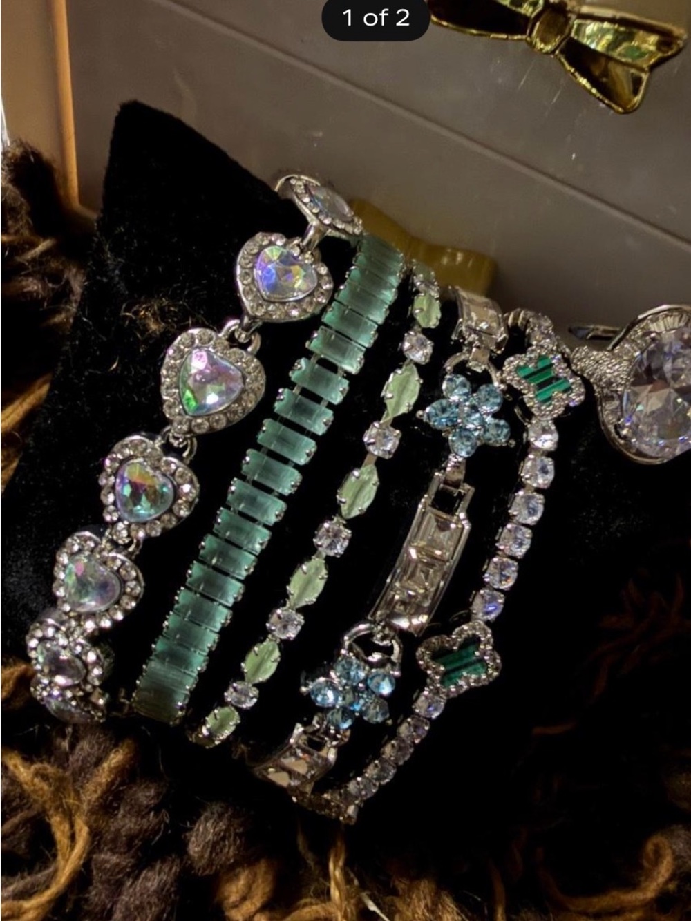 Silver-Tone Green Crystal Multi-Row Bracelet Set